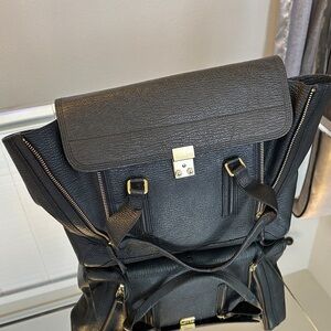 3.1 Phillip Lim Black Textured Tote Bag with Gold Hardware